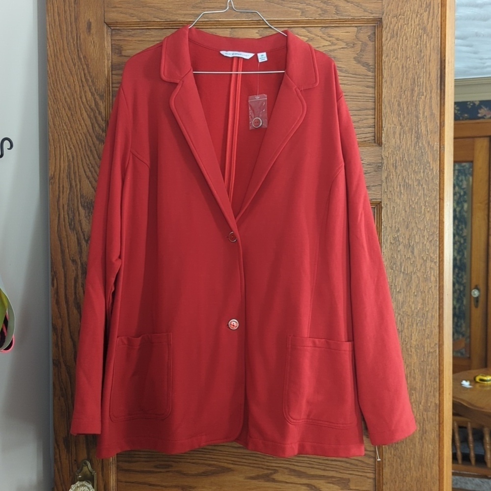 Isaac Mizarahi Red Button Down Blazer Sweater Jacket Size Women's 3x